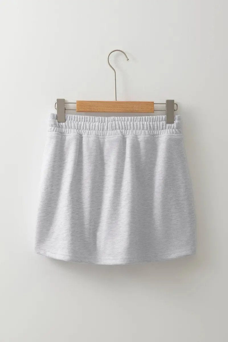 Light Grey French Terry Drawstring Mini Skort with Pockets - Love Salve
